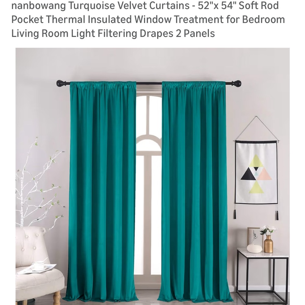 Turquoise Velvet Curtains - 2 Panels